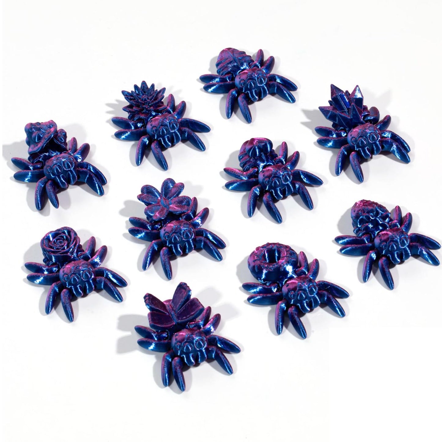 QINGMIAO 10Pcs 3D Printed Mini Spiders, Articulated Spider Toys, 3D Print Animals Fidget Toys Decor for Stress Relief, Desktop P