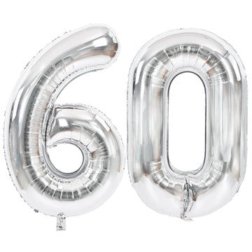Toniful 40 Inch Large Silver Number 60 Balloons Giant Digital 60 Helium Balloons, Foil Mylar Big Number Balloons For 60Th Birthd