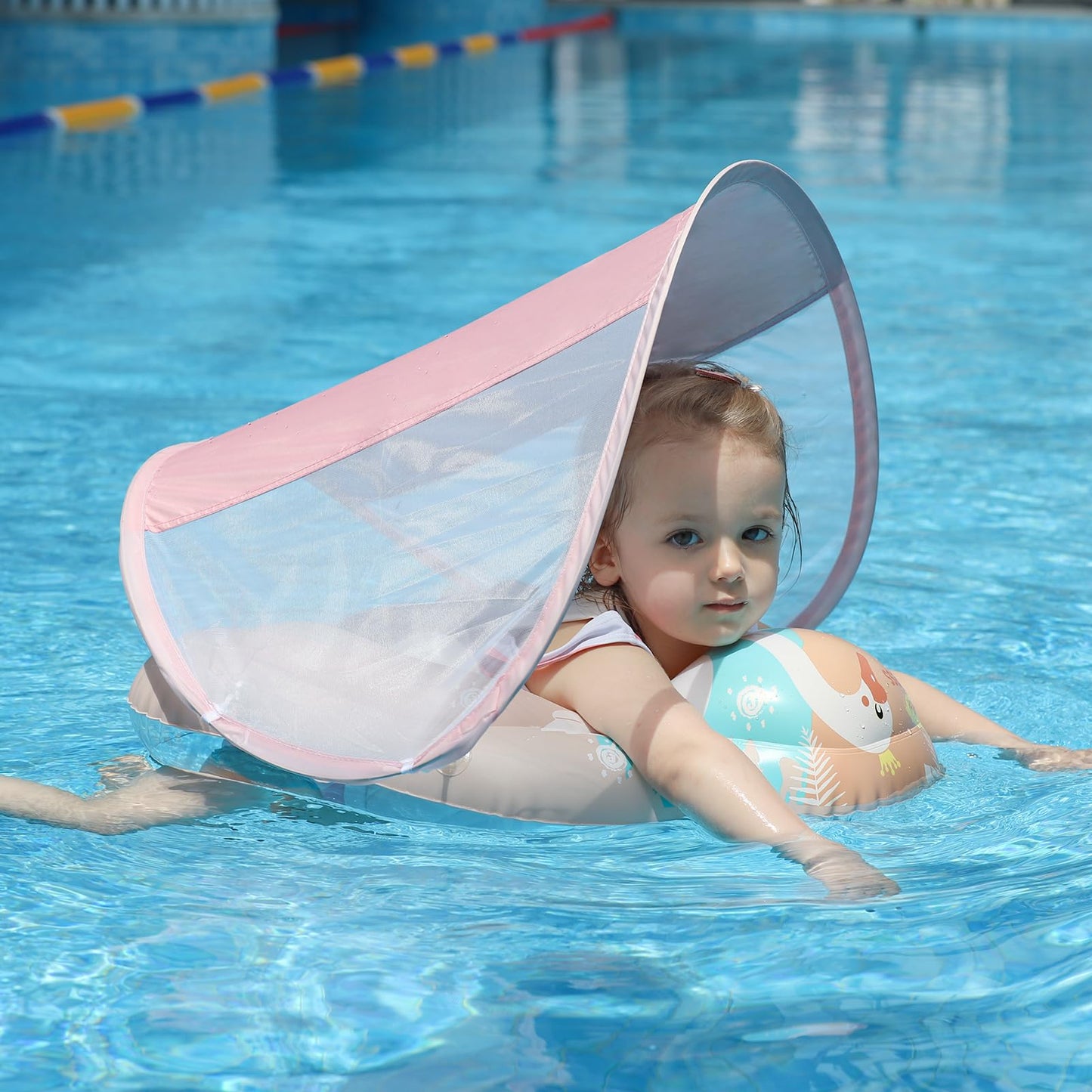 Free Swimming Baby Infant Pool Float With Sun Canopy Size Improved Inflatable Swan Baby Floatie With Sponge Safety Bottom Suppor