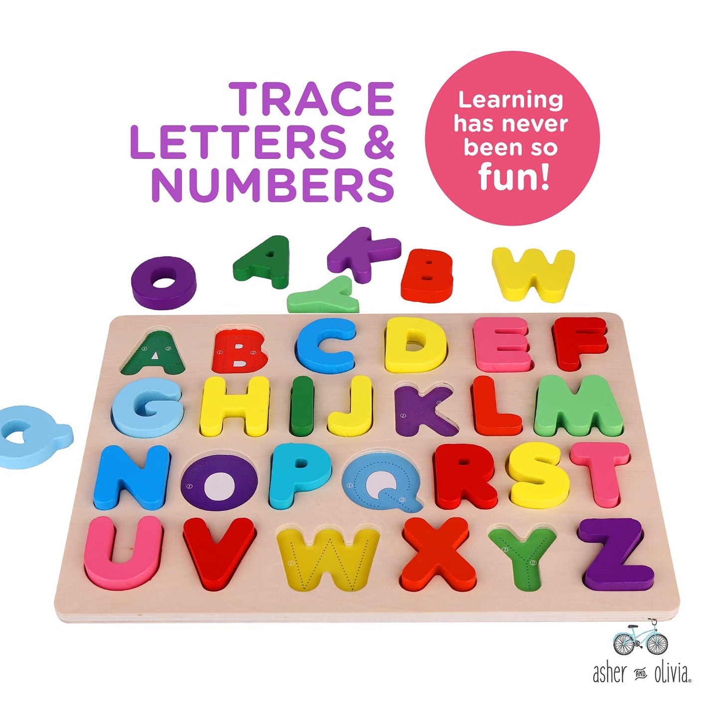 Alphabet Puzzle & ABC Wooden Puzzle Set: Number Game  Flash Cards  & Storage Bag Bundle