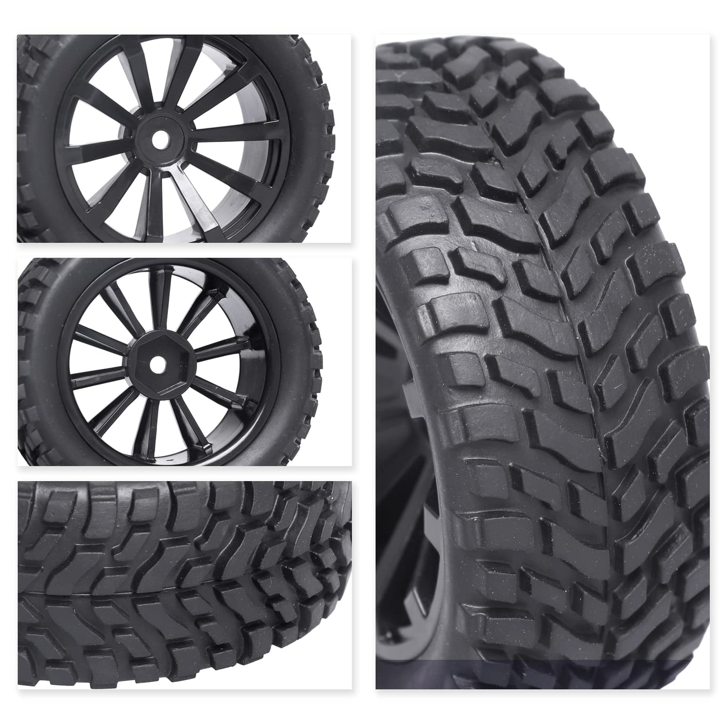 4Pcs 12mm Hex RC Wheels Tires Height 2.99 inch (76mm) for 1/10 On Road and 1/14 1/16 1/18 Scale Models Cars Truck Buggy with Foa