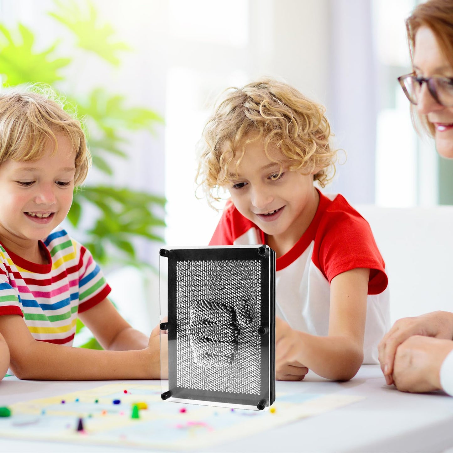Hsxfl Classic 3D Metal Pin Art Toy - 8In X 6In 3D Large Size Pin Art Board For Kids Or Adults (Silver)