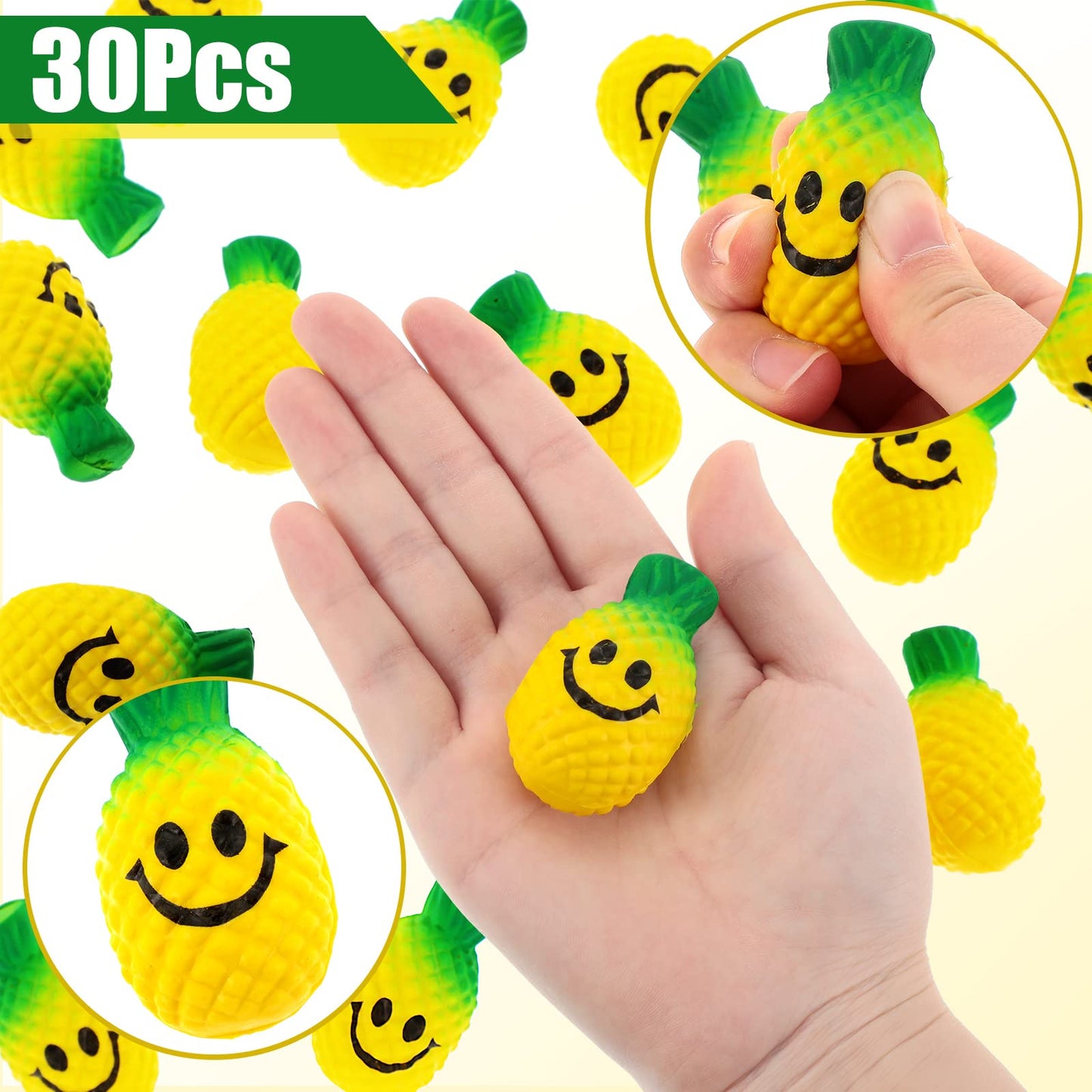 30 Pcs Pineapple Stress Balls Smile Pineapple Squeeze Balls Fruit Stress Relief Toy for Finger Exercise Anxiety Relief Hawaiian