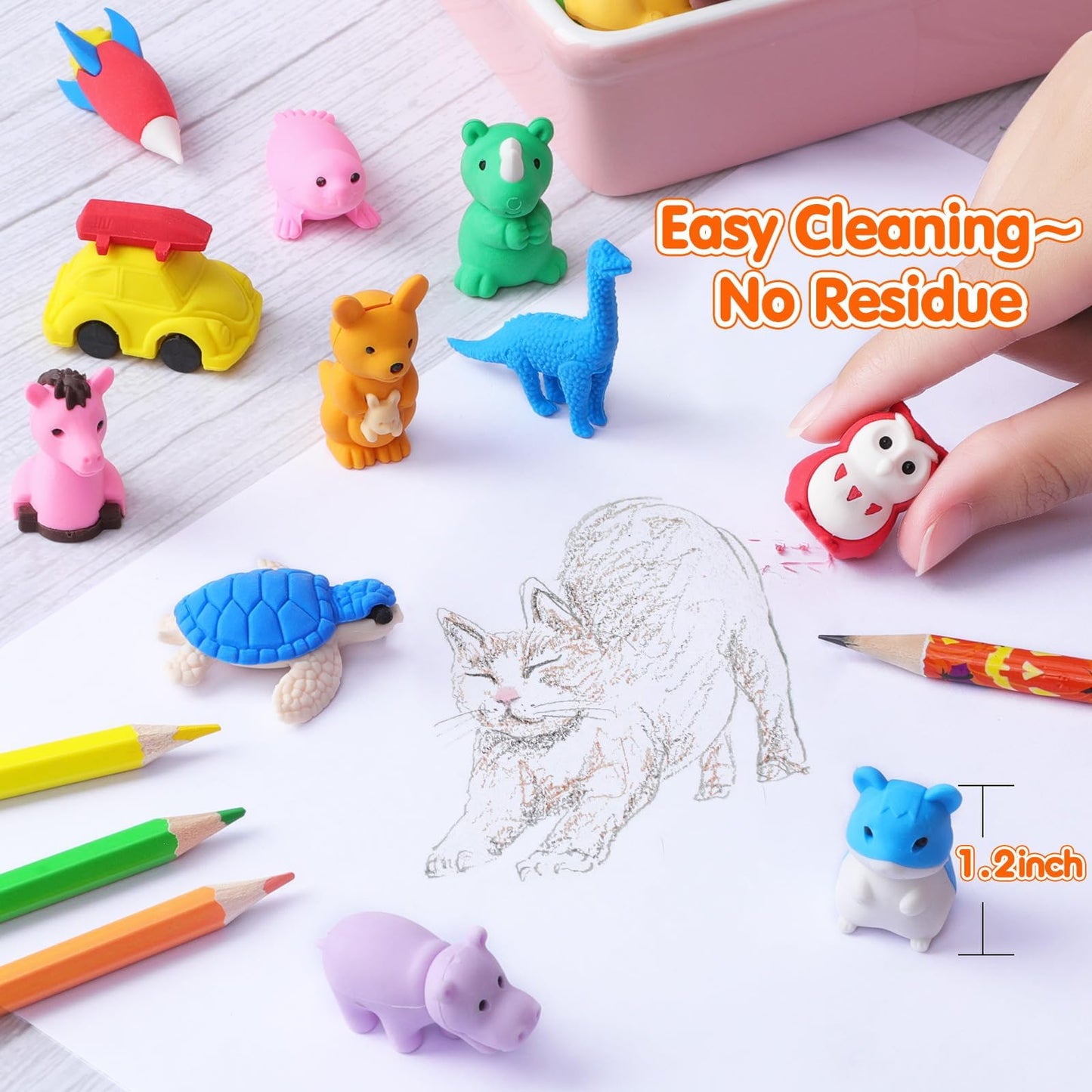 100 Pack Animal Erasers Desk Pet For Kids 3D Puzzle Pencil Eraser Take Apart Bulk Treasure Box Toy For Classroom School Prize Kids Party Favors Back To School Supplies Goodie Bag Stuffers Gift(Random)