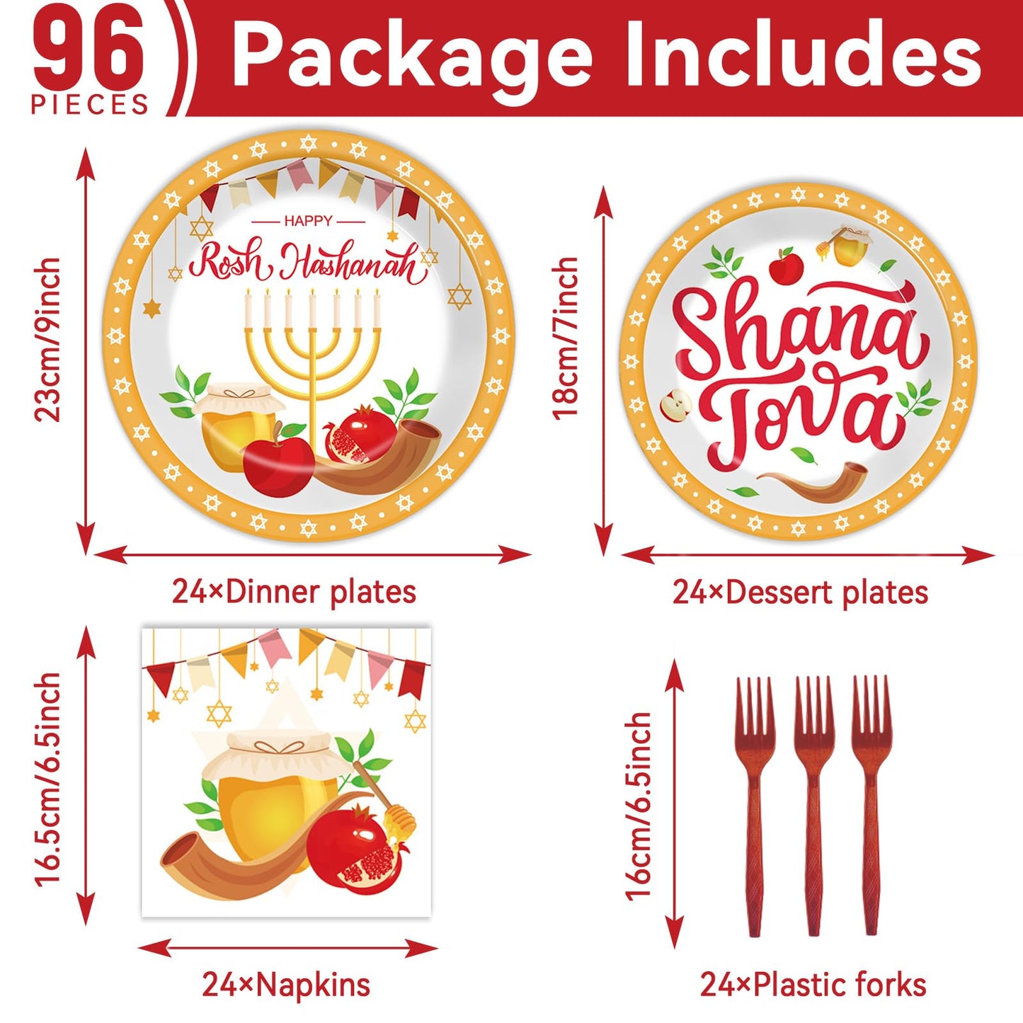 Gisgfim 96 Pcs Rosh Hashanah Plates And Napkins Party Supplies Shana Tova High Holy Day Tableware Set Jewish New Year Party Deco