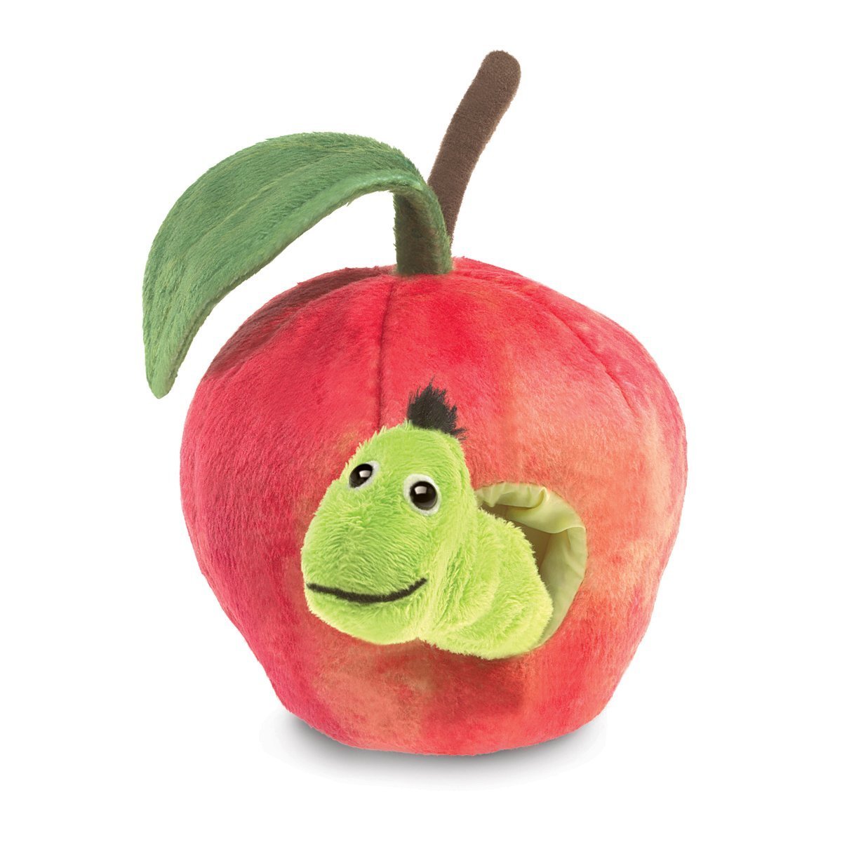 Folkmanis Worm in Apple Finger Puppet  Red  Green  8-New