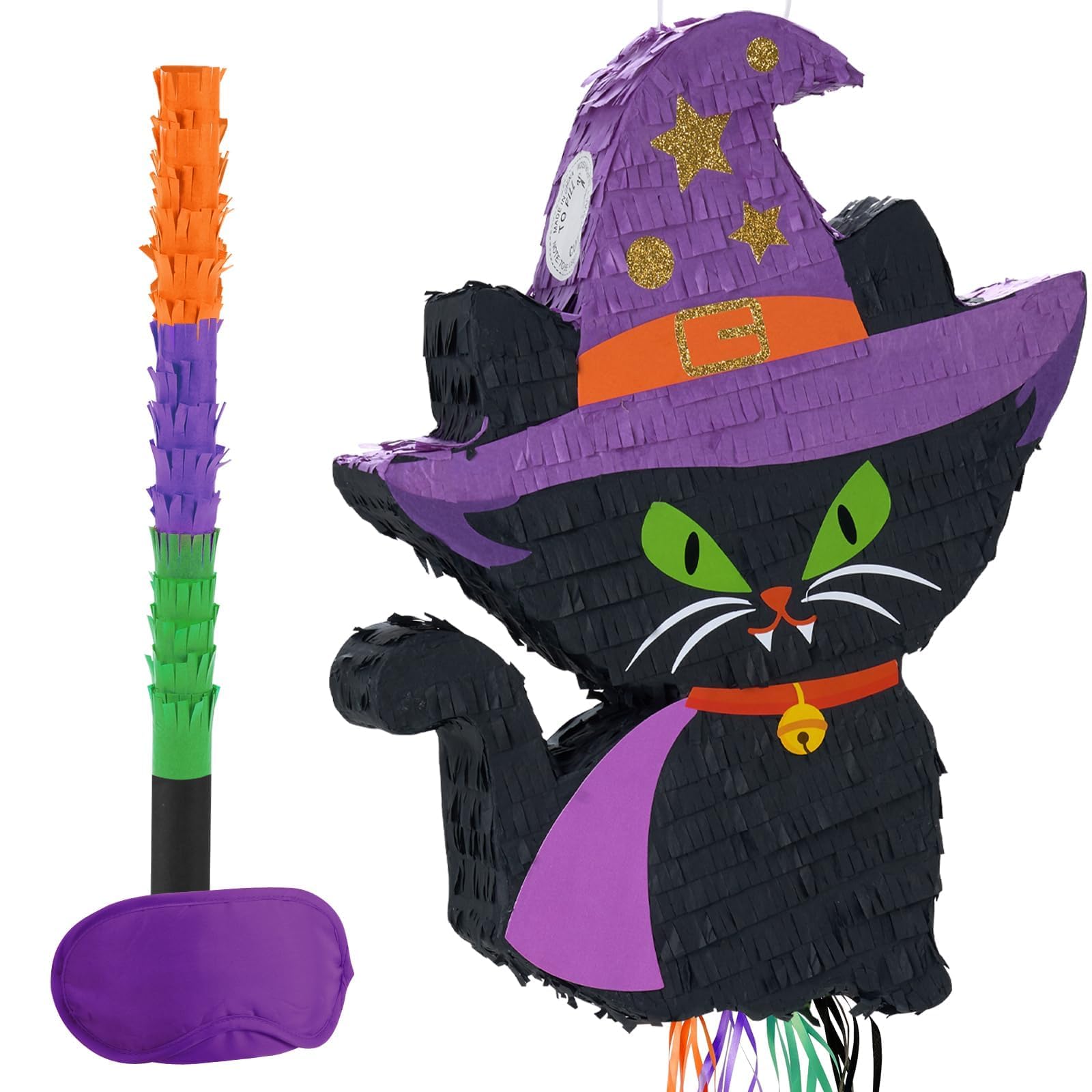 WERNNSAI Halloween Cat Pinata - Halloween Party Decorations Black Cat Pinata Witch Hat for Kids Hallows Eve Birthday Theme Party