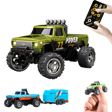 Atlodas Mini Rc Truck, Mini Rc Monster Truck, 1:64 Scale Monster Truck Remote Control Car With Lights, 2.4Ghz Remote Control, Sp