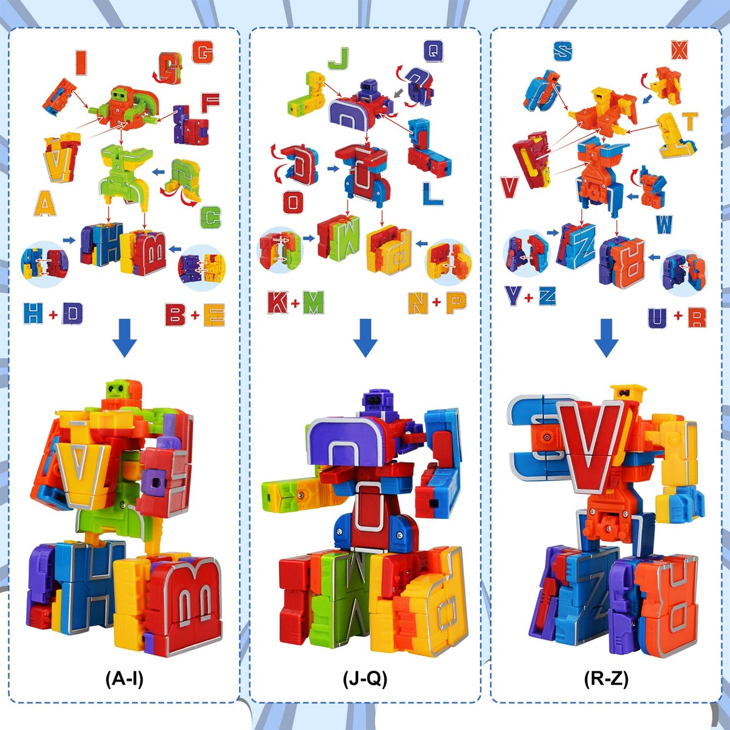 Kannove Alphabet Robots Learning Blocks - 26 Multicolored STEM Toys for Kids, 2 inches, Model KNND501, Ages 3+