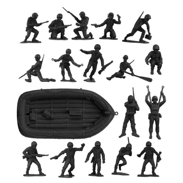 Bmc Marx Plastic Army Men Us Soldiers - Black 31Pc Ww2 Figures - Made In Usa