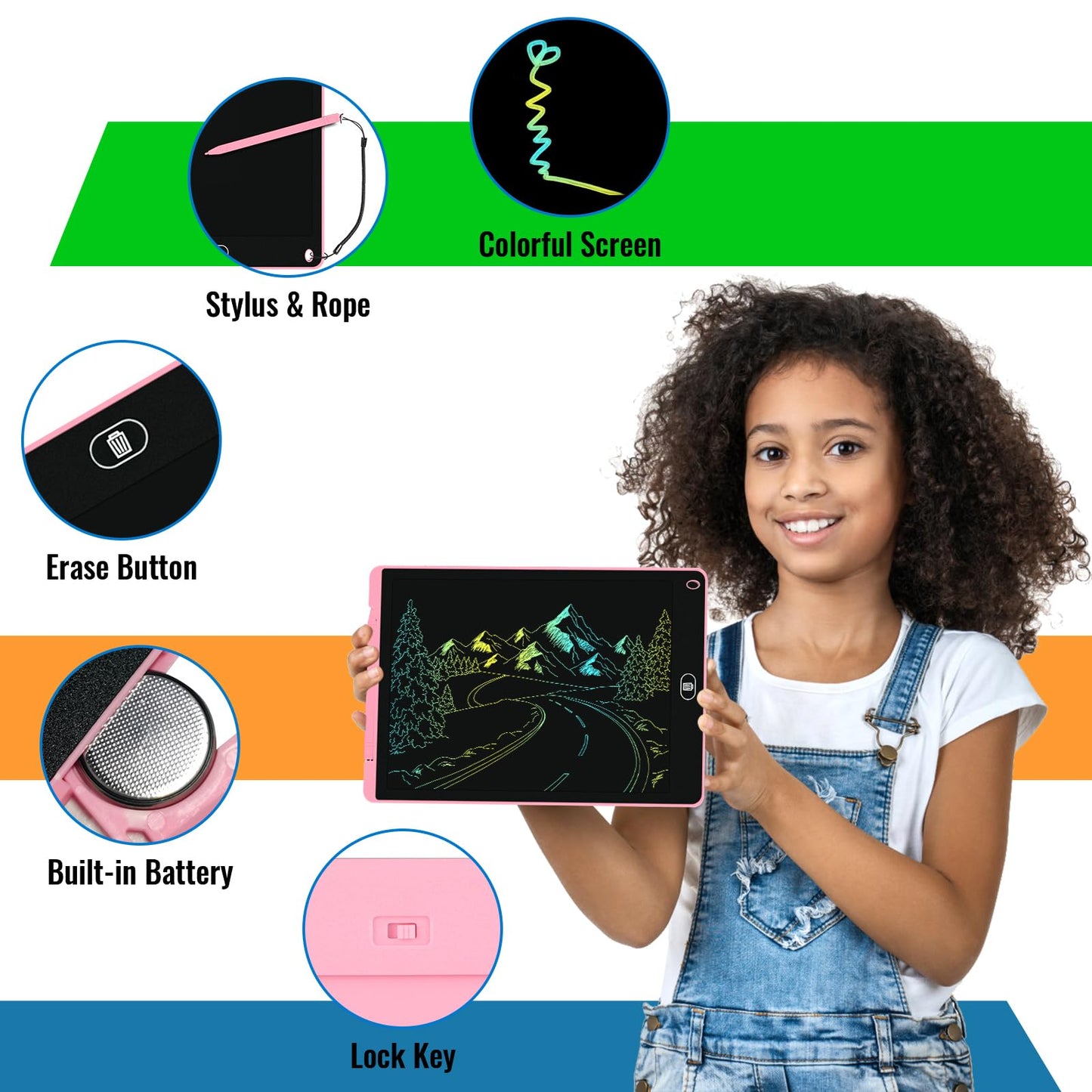 2 Pack 12 Inch Lcd Writing Tablet, Electight Colorful Doodle Board, Eye Protection Drawing Board With Lock & Erase Func, Birthda