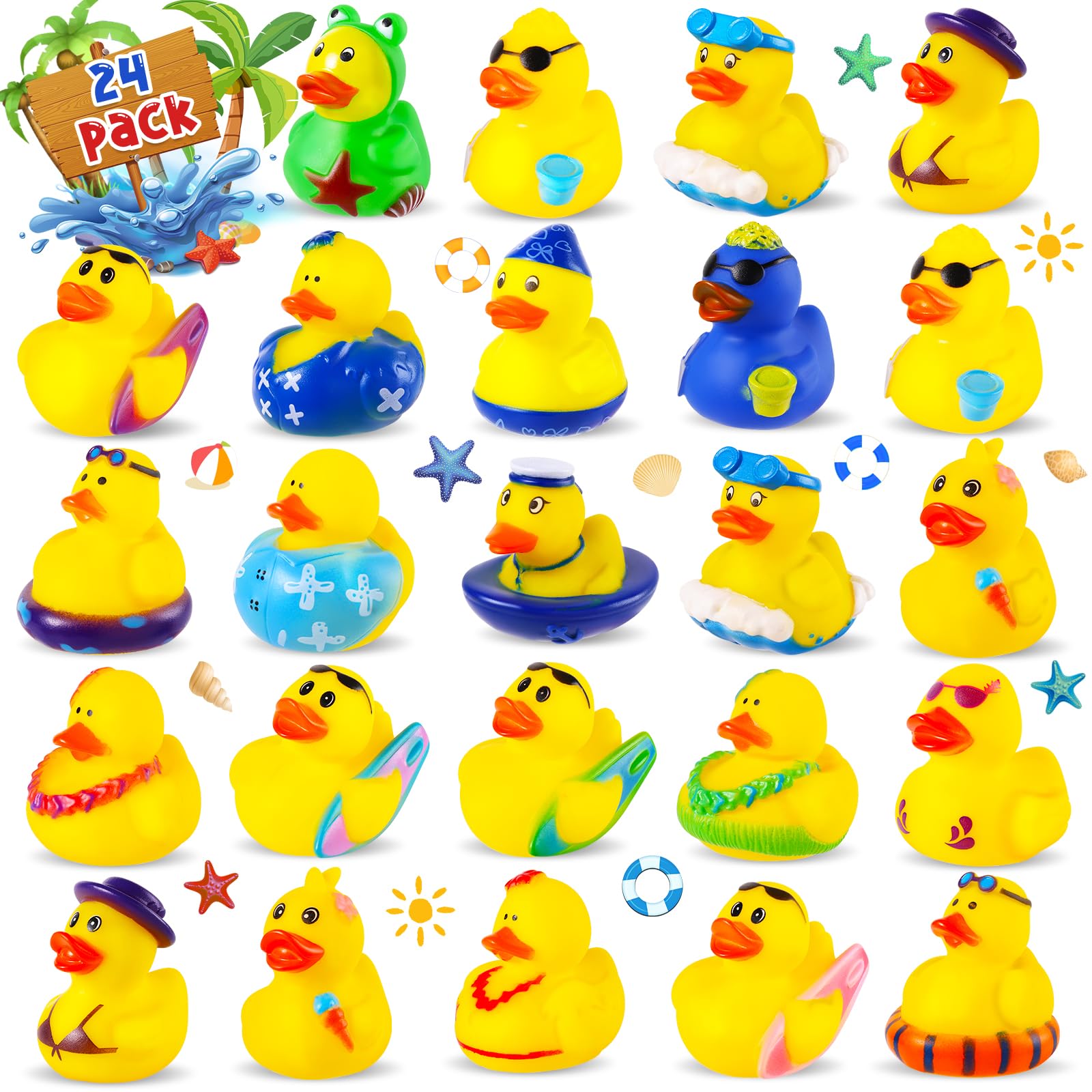 24 Pack Summer Rubber Ducks Jeep Ducks For Ducking Assorted Beach Ducks For Jeeps Duckies Games Bulk Ducks For Summer Holiday Pa