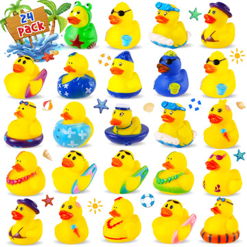 24 Pack Summer Rubber Ducks Jeep Ducks For Ducking Assorted Beach Ducks For Jeeps Duckies Games Bulk Ducks For Summer Holiday Pa