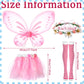 Newcotte 4 Pcs Halloween Girls Costume Includes Wings Tutu Headband Striped Tights For Kids Toddler Halloween(Pink Fairy)