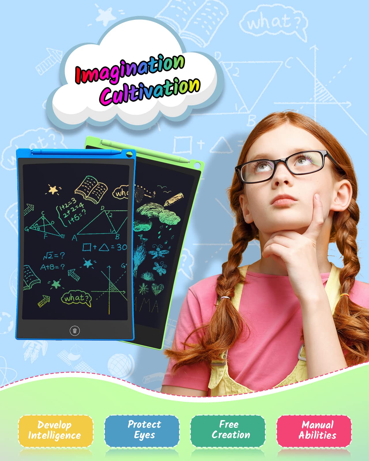 Tecjoe Lcd Writing Tablet, 8.5 Inch 2 Pack Colorful Doodle Board Drawing Tablet For Kids, Kids Travel Games Activity Learning Toys Birthday Gifts For 3 4 5 6 Year Old Boys And Girls, Blue Green