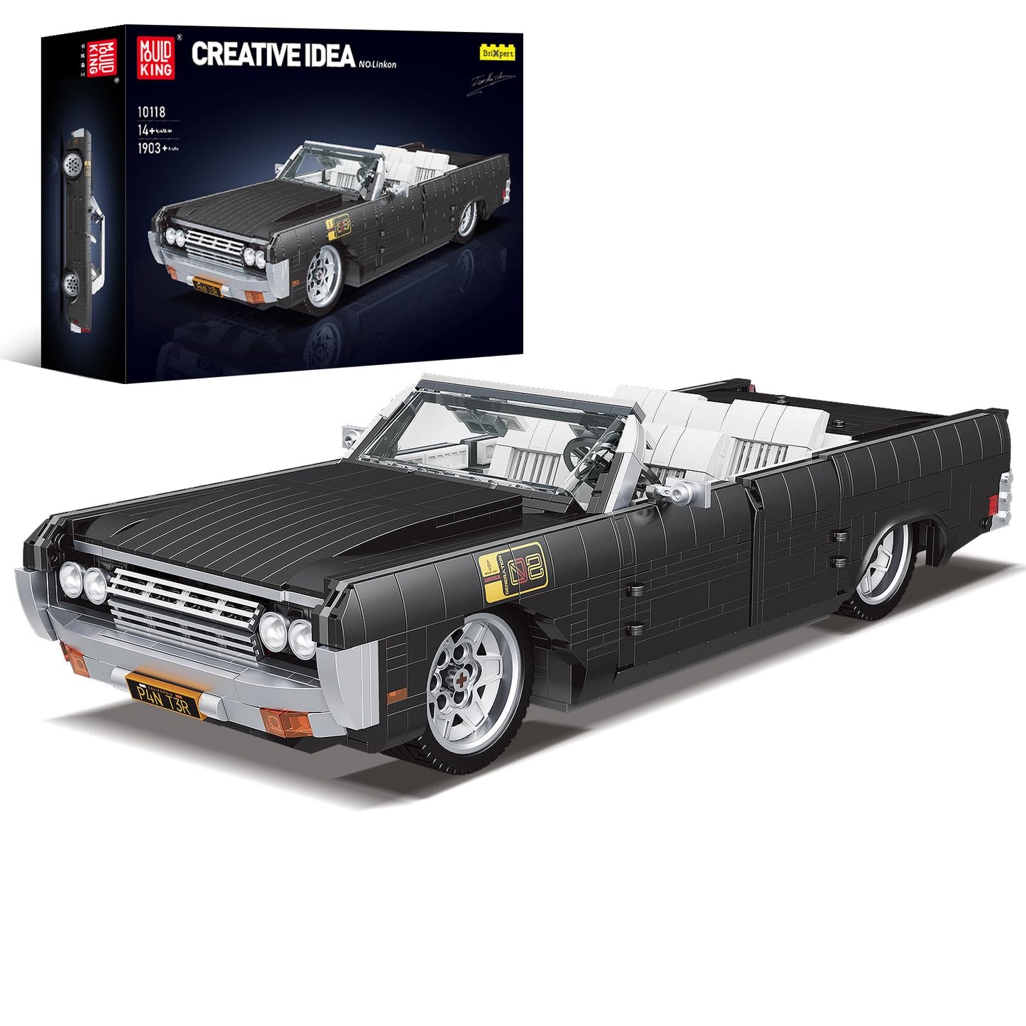 Mould King 10118 Sports Car Building Block Kits  MOC Classic Vintage Car Model Building Sets  Gift for Kids Age 8+/mature-themed Collections Enthusiasts (1903 Pieces  Static Version)
