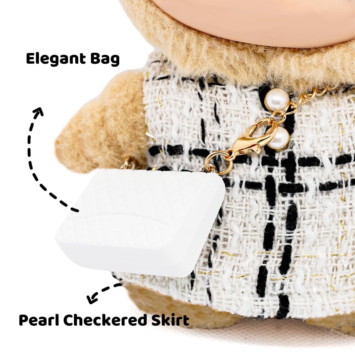 Clothes for 17cm Dolls  enhanced Dolls Accessories with elegant Chic Style Checkered Bow Set  High-End Fashion Outfit for Play & Display (Including Bag) - White