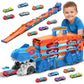VATOS Toddler Truck Car Toy - Ejection Folding Dinosaur Track Car Toys, Portable Truck Car Toy with 8 Race Cars, Best Gift Toy C