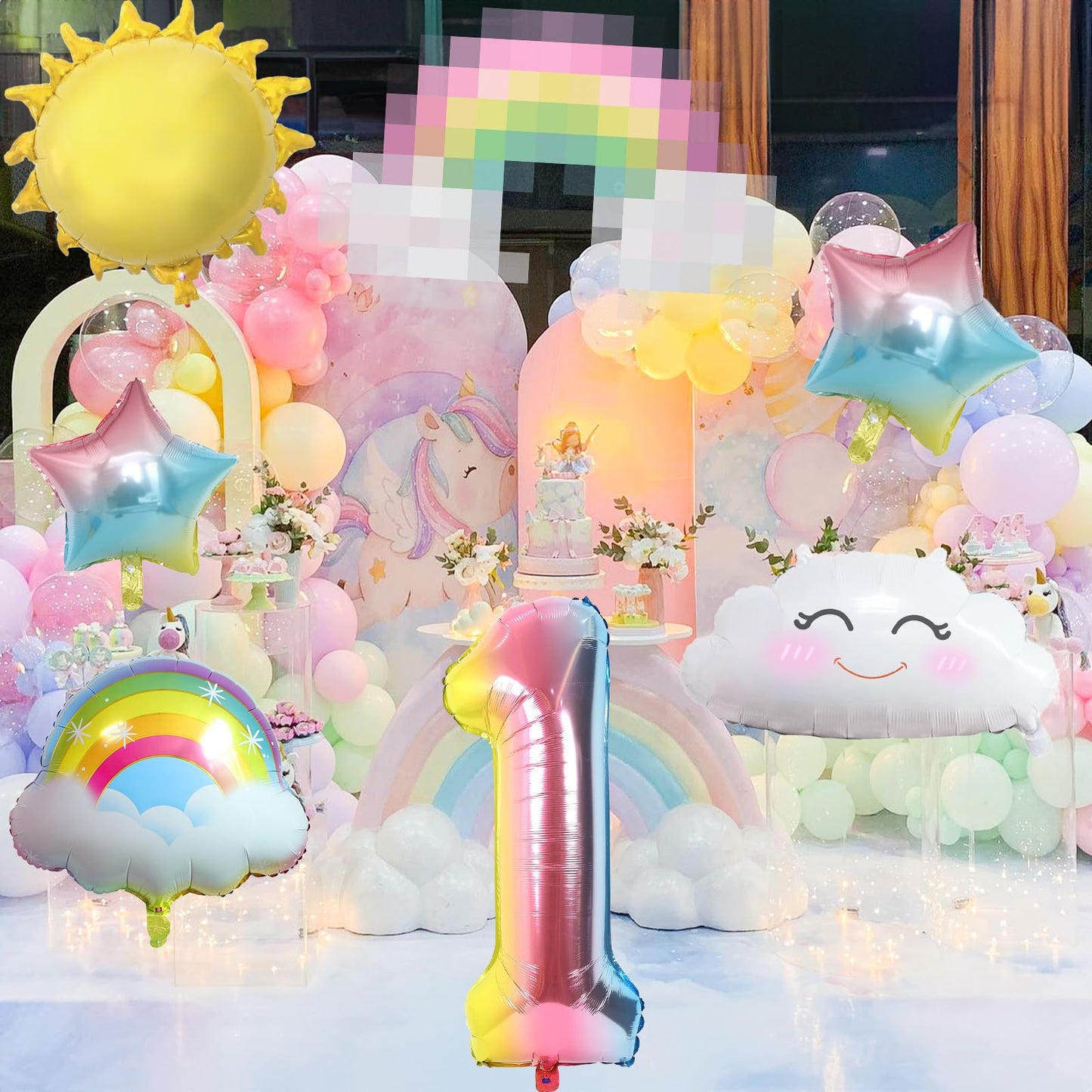 Rainbow Balloons 1St Birthday Decorations For Girls, First Birthday Decorations Girl, Rainbow Birthday Balloons Set With Sun Rai