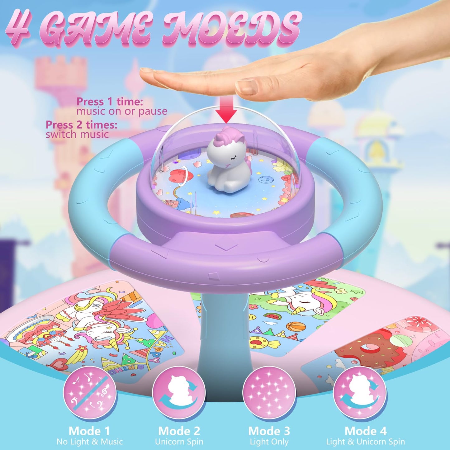 Perryhome Unicorn Twist Sit And Spin Toys For Toddlers 18+ Months, 360° Spin Twister Twist With 4 Game Modes Led Light And Built-In Bgm, Christmas & Birthday Gift Ideas For Kids Girls 18+ Months