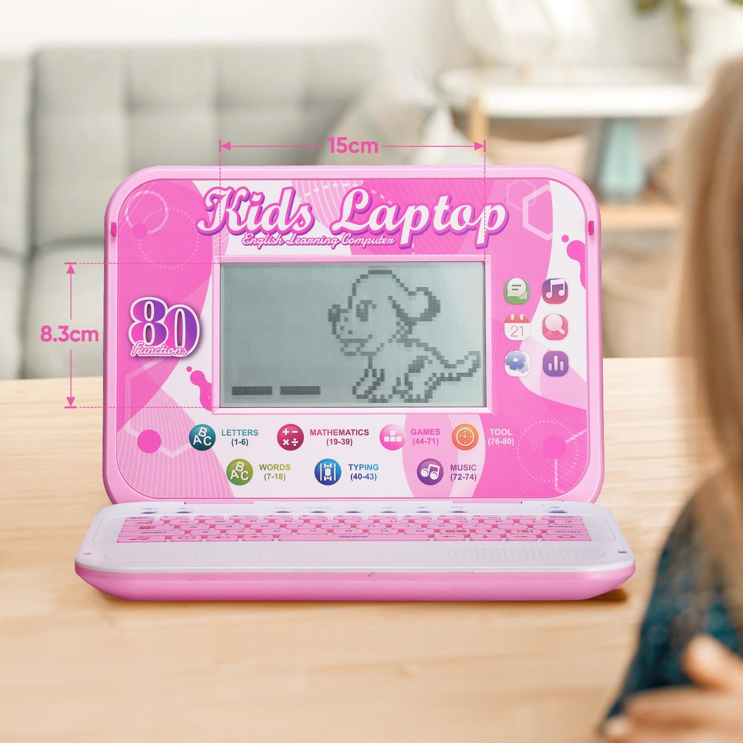 LESHITIAN Kids Laptop - 80 Learning Modes, 7" Screen, Educational Computer for Ages 5+, Pink Plastic Design
