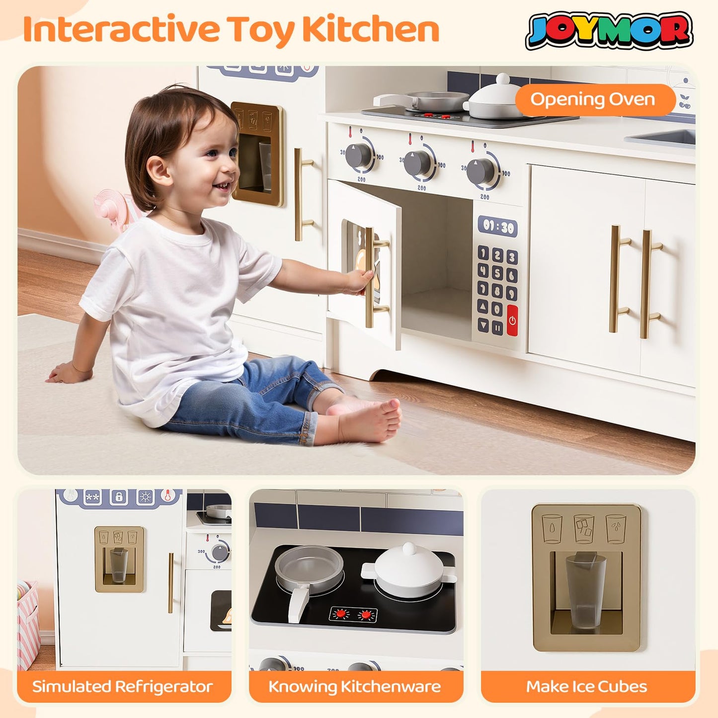 Joymor Kids Wooden Play Kitchen Sets, New Modern Children'S Wooden Toy Kitchen W/Refrigerators & Ample Play Kitchen Accessories,