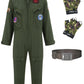 Gz-Laopaitou Kids Fighter Pilot Costume, Flight Dress Up With Gloves, Flight Suit Costume For Halloween Party Cosplay