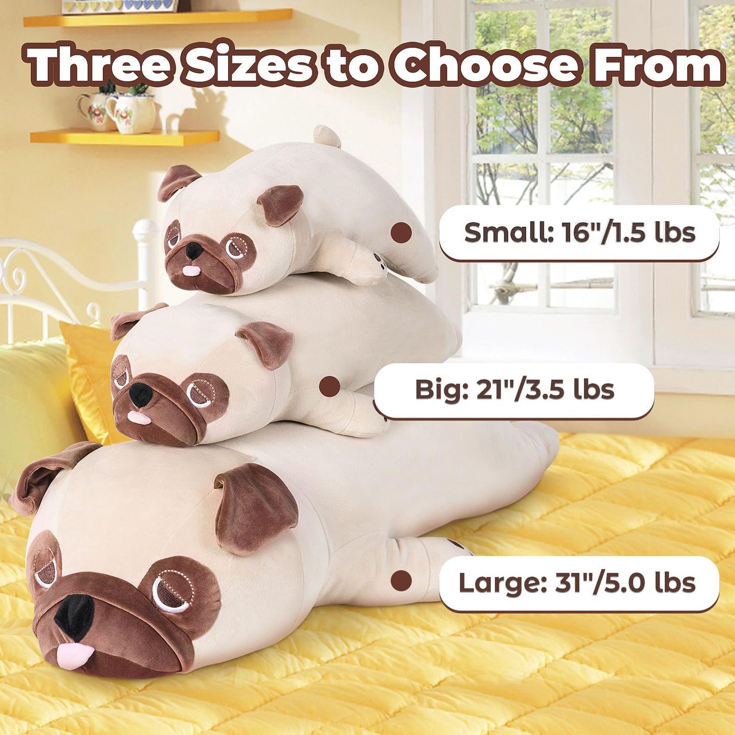 Meowtastic Cute Weighted Stuffed Animals - 31' 5.5 Lbs Weighted Pug Stuffed Animal Bulldog Plush Pillow, Giant Weighted Stuffed Dog Plush Toys Gifts For Kids & Adults (31' 5.5 Lbs, Beige Pug)