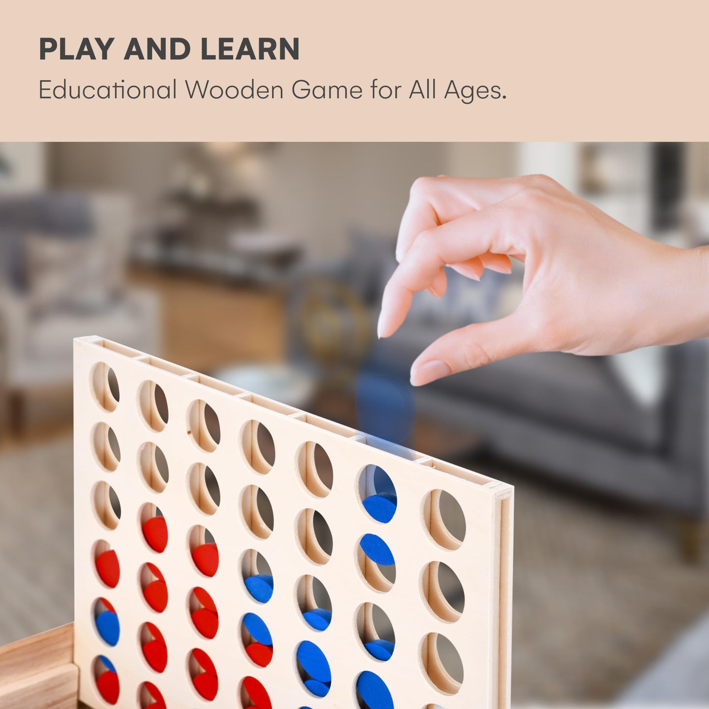 Flybold Connect 4 Wooden Game Set - 6 X 10 X 6 Inches - Family-Friendly Connect 4 Game For Kids And Adults - Board Games For Adu