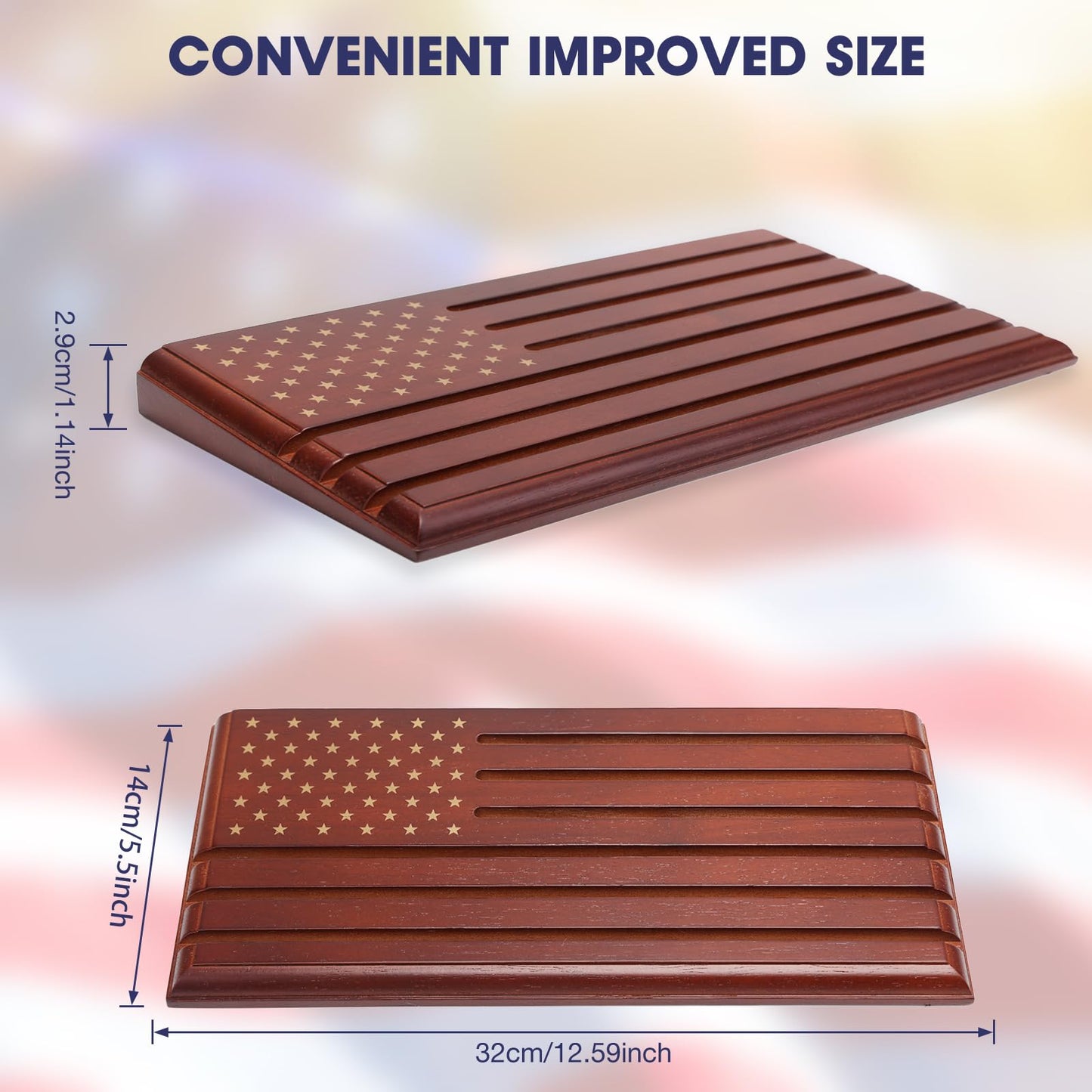 Liuyalo 6-Row Challenge Coin Display With United States Flag, Challenge Coin Holder Made Of 100% Solid Wood