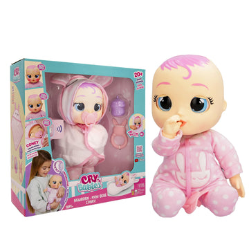 Cry Babies Newborn Coney Doll - Interactive Baby Doll with 20+ Sounds, Multicolor, Model 911284, Ages 18M+