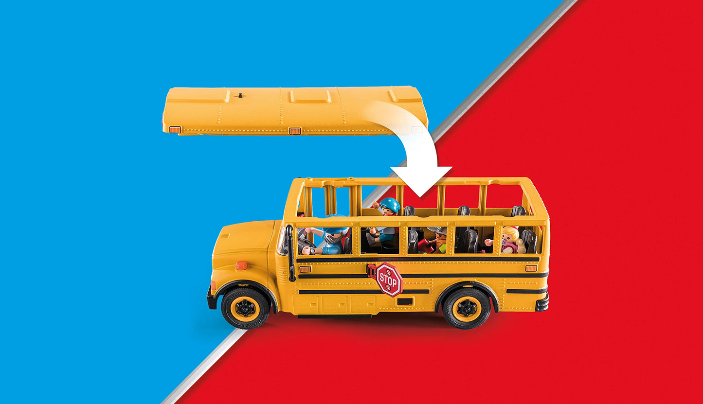 Playmobil School Bus with 4 Figures, Multicolor, Plastic, Model 70983, TU Size