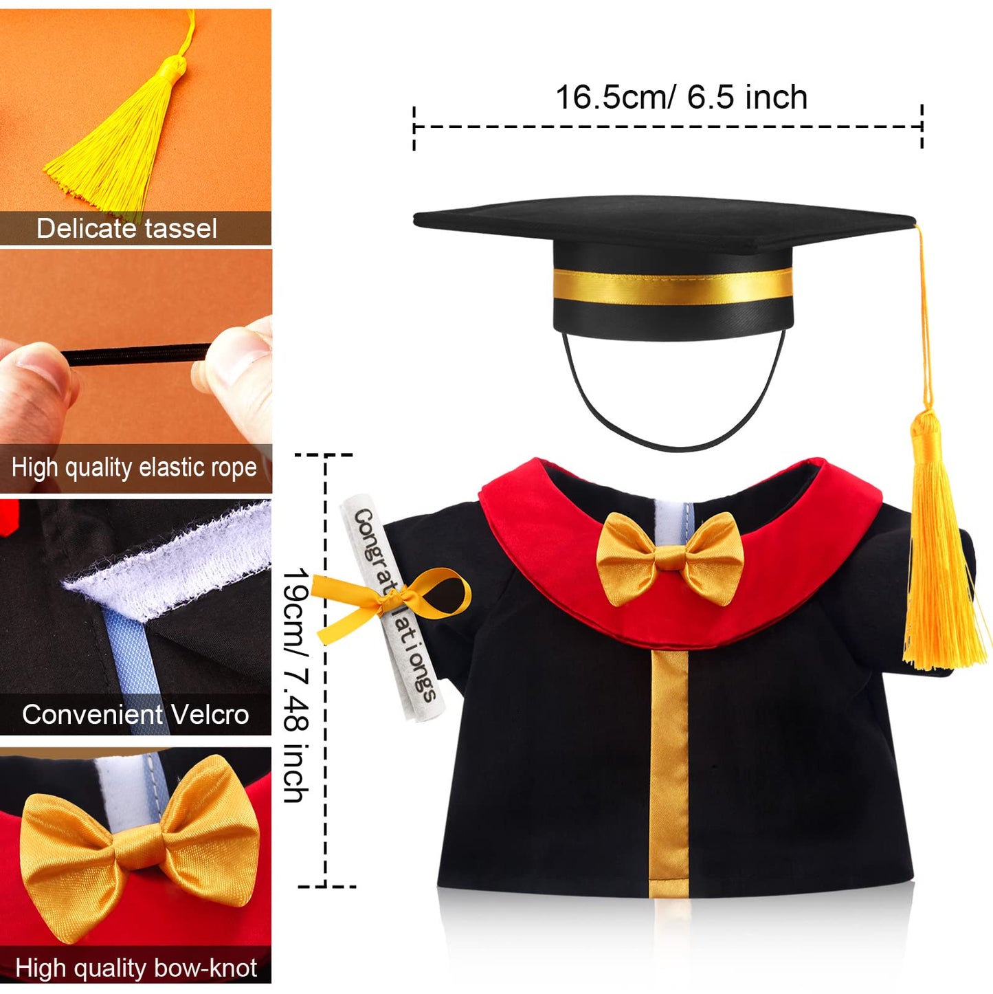 Set Of 1 Graduation Teddy Bear Clothes Cap & Gow Outfit Fits Make Your Own Most 14'' - 18'' Bear Plush Stuffed Animal Outfit Pet