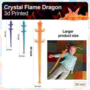 Rwsefk 30 In 3D Printed Dragon, 30Inch Dragon,3D Dragon Toy,Large Dragon Present,Ariculated Crystal Dragon (Flame Colour, 30Inch