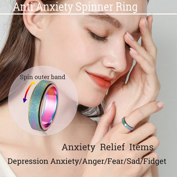 Mhwtty Anxiety Fidget Spinner Ring - Adults Rainbow Stainless Steel