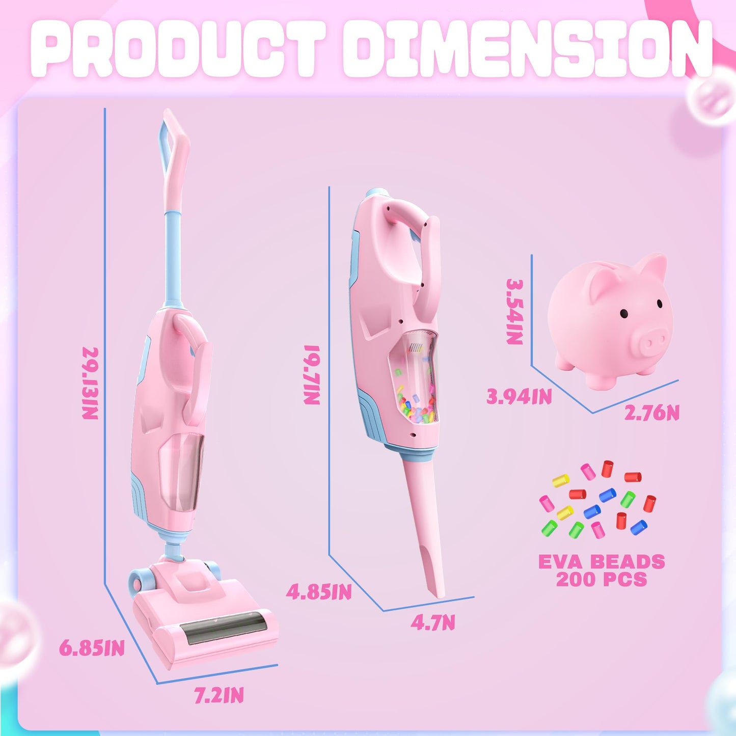 SMILESSKIDDO Kids Toy Vacuum & Piggy Bank Set, Compact Pink, Educational Cleaning Toy, Model F2306, Teaches Responsibility & Money Skills