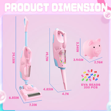 SMILESSKIDDO Kids Toy Vacuum & Piggy Bank Set, Compact Pink, Educational Cleaning Toy, Model F2306, Teaches Responsibility & Money Skills