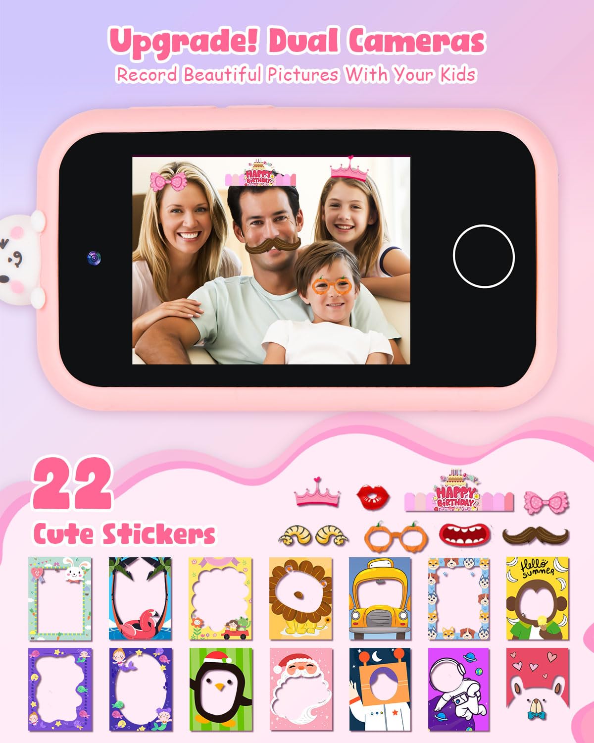 Bunyta Unicorn Kids Smart Phone - 2.8 Inch Touchscreen, Dual Camera, Music Player, Puzzle Games, Learning Toys, Birthday for Gir