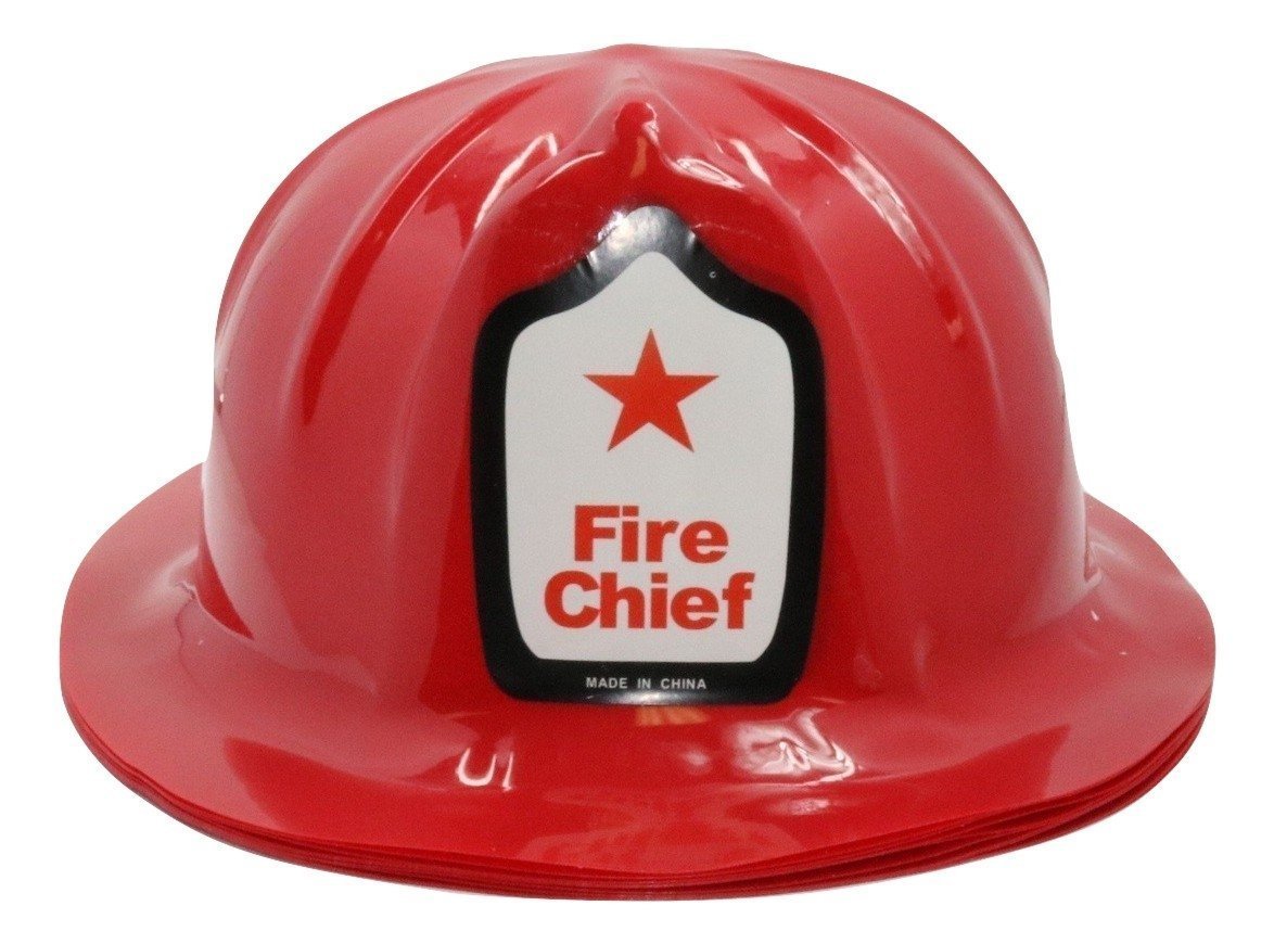 Zugar Land Child Size Fireman Firefighter Fire Chief Hats (12 Pack) Plastic Kids Helmets (1 Pack of 12)