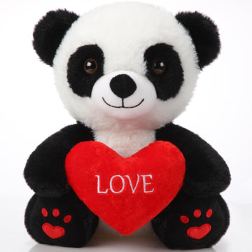 Halloscume 10 Inch Valentine'S Day Gifts Plush Panda With Love Heart Soft Stuffed Panda Toys Gifts Cute Stuffed Animals For Girl