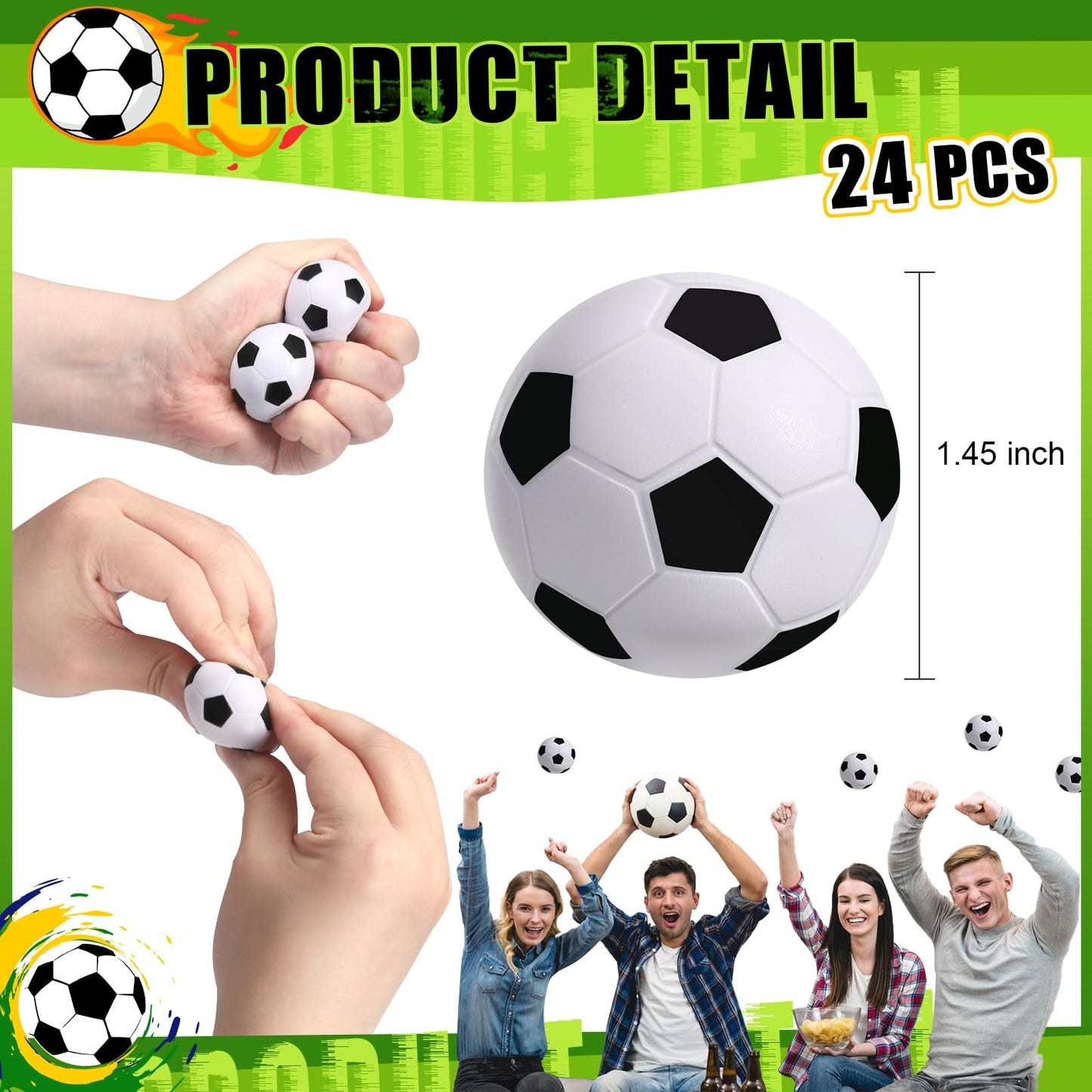 Wellvo 24Pcs Mini Foam Soccer Stress Balls Soccer Party Favors For Kids Sports Party Favors Goodie Bag Stuffers Soccer Gifts (1.6 Inch )
