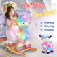 Light Up Musical Alpaca Baby Rocking Horse Set of 2 with Chair, Glowing Rainbow Llama Plush Stuffed Animal Rocker for Toddlers 1