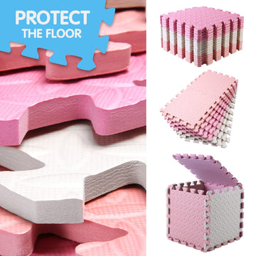 Tamiplay 16 Tiles Foam Play Mat For Baby, Soft & Safe Eva Foam Mats For Floor, Square Baby Play Mat, Solid Colored Kids Foam Puzzle Floor Mat, 47X47 Play Mat For Playpen(White/Pink/Loli Pink)