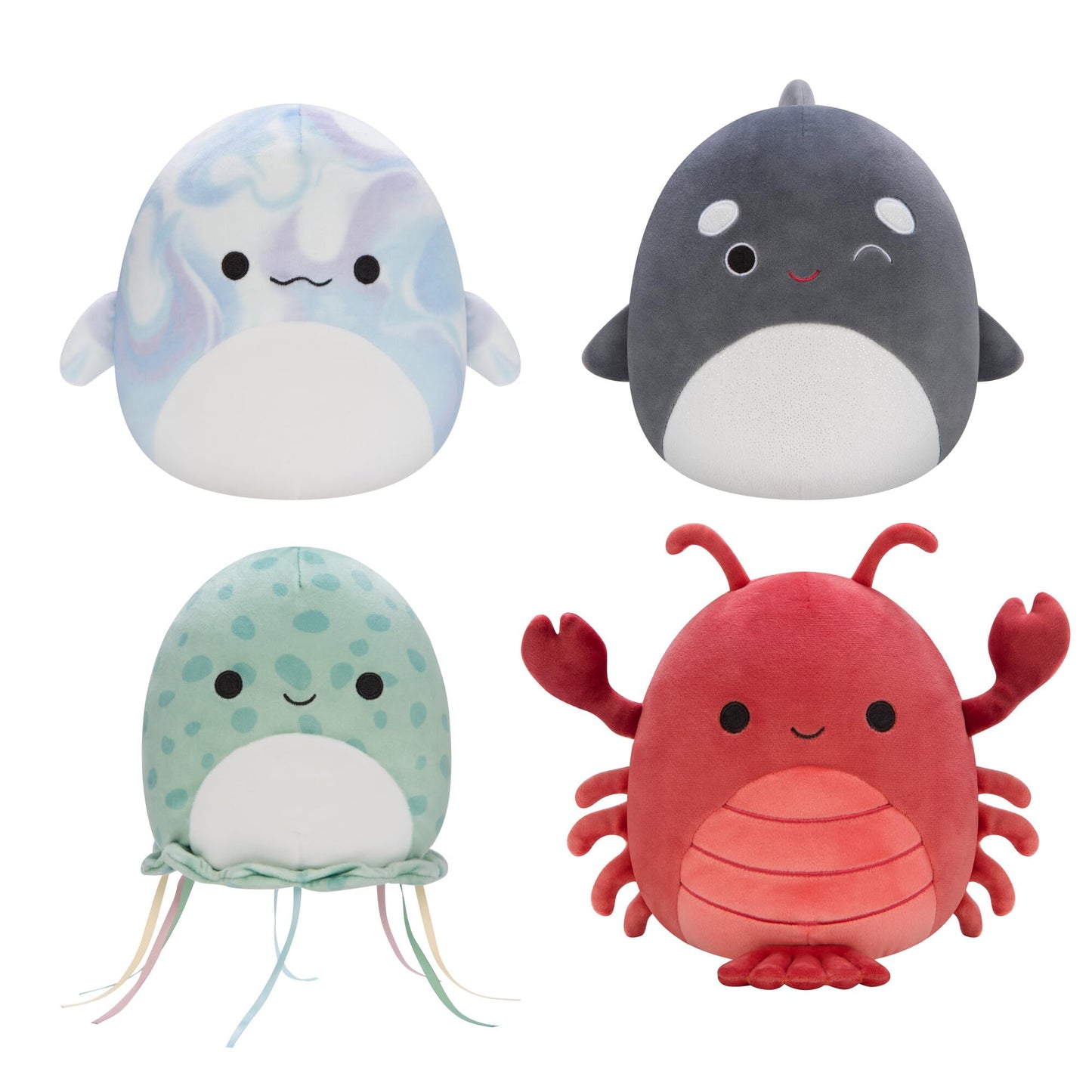 Squishmallows Original 7-Inch Sealife Box Set – Multi Color Plush Collection (Forina Jellyfish, Kai Orca, Laslow Beluga, Lorono Lobster)