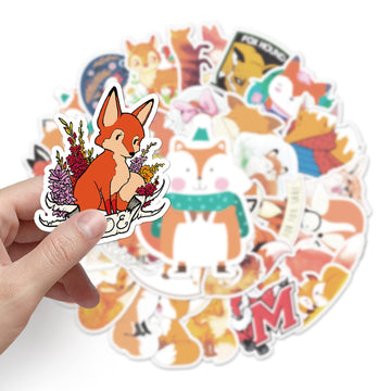 Cute Fox Stickers For Kids 50Pcs, Colorful Vinyl Waterproof Stickers For Teen Kids Girls Adults, Suitable For Water Bottles,Lapt