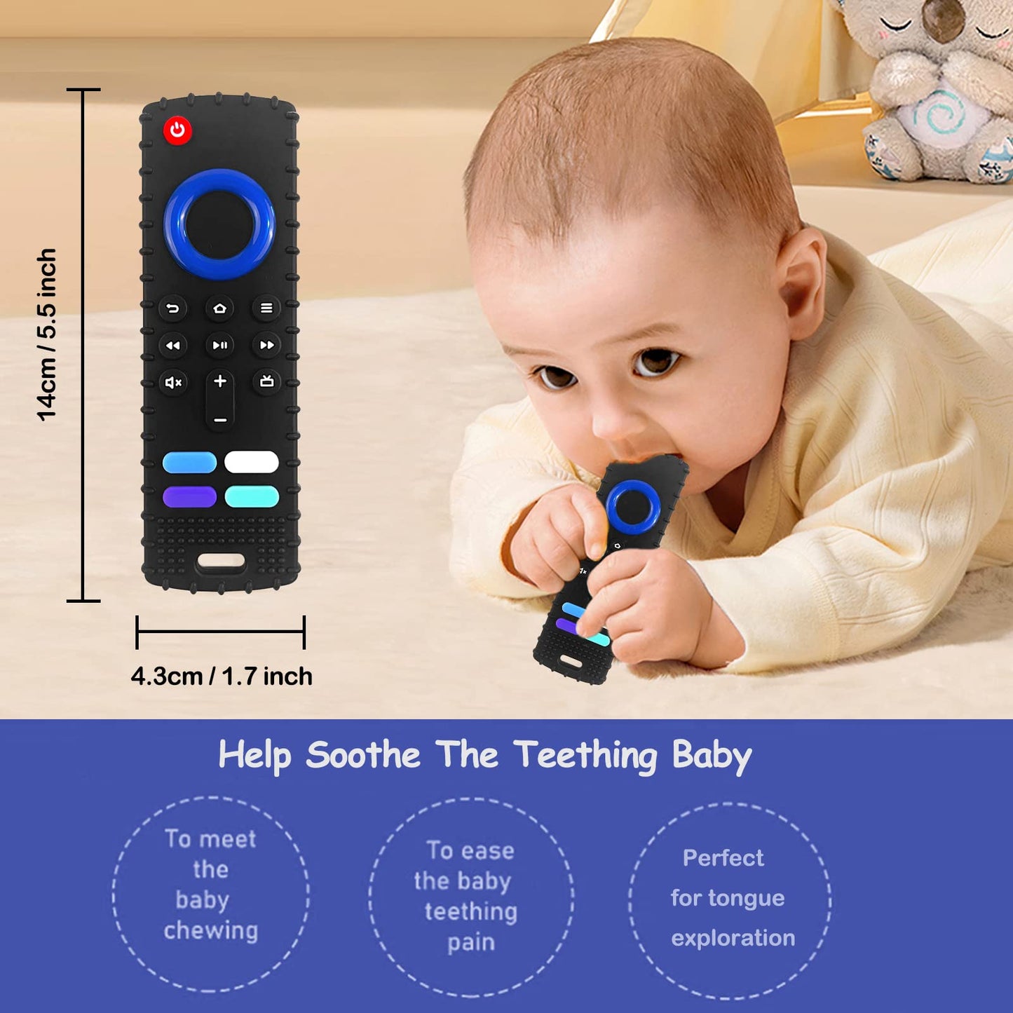 Robbear Baby Teething Toys, Food Grade Silicone Teethers For Babies 3 6 12 18 Months, Fire Tv Remote Shape Infant Chew Toys For