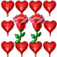 12 Pcs 18 Inch Red Heart Balloons Red Flower Rose Balloons Red Valentines Day Decorations For Valentines Day Bridal Shower Weddi