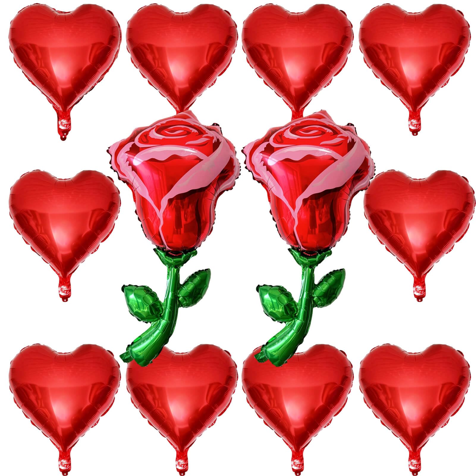 12 Pcs 18 Inch Red Heart Balloons Red Flower Rose Balloons Red Valentines Day Decorations For Valentines Day Bridal Shower Weddi