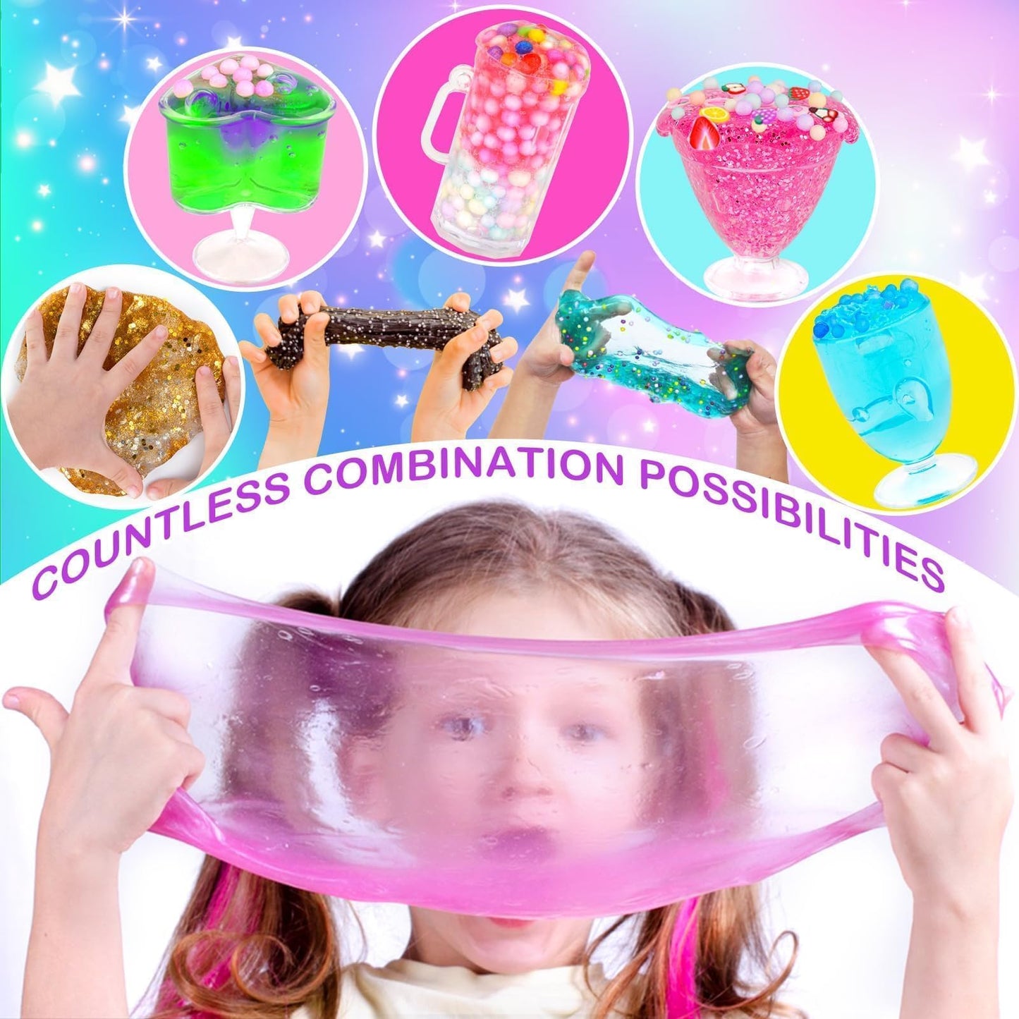 Peceluv Diy Slime Making Kit For Kids And Girls Boys, Slime Set With Include 18 Clear Slime, 6 Butter Slime, 48 Bottle Gold Dust