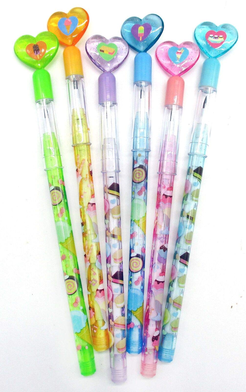 Tiny Mills 24 Pcs Ice Cream Multi Point Stackable Push Pencil Assortment with Eraser for Ice Cream Birthday Party Favor Prize Ca